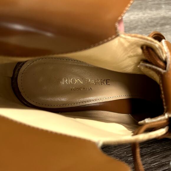 Marion Parke Stevie Suede Lace Up Boots Sz 9 Block Heel Tan Brown Ankle Booties - Picture 9 of 16